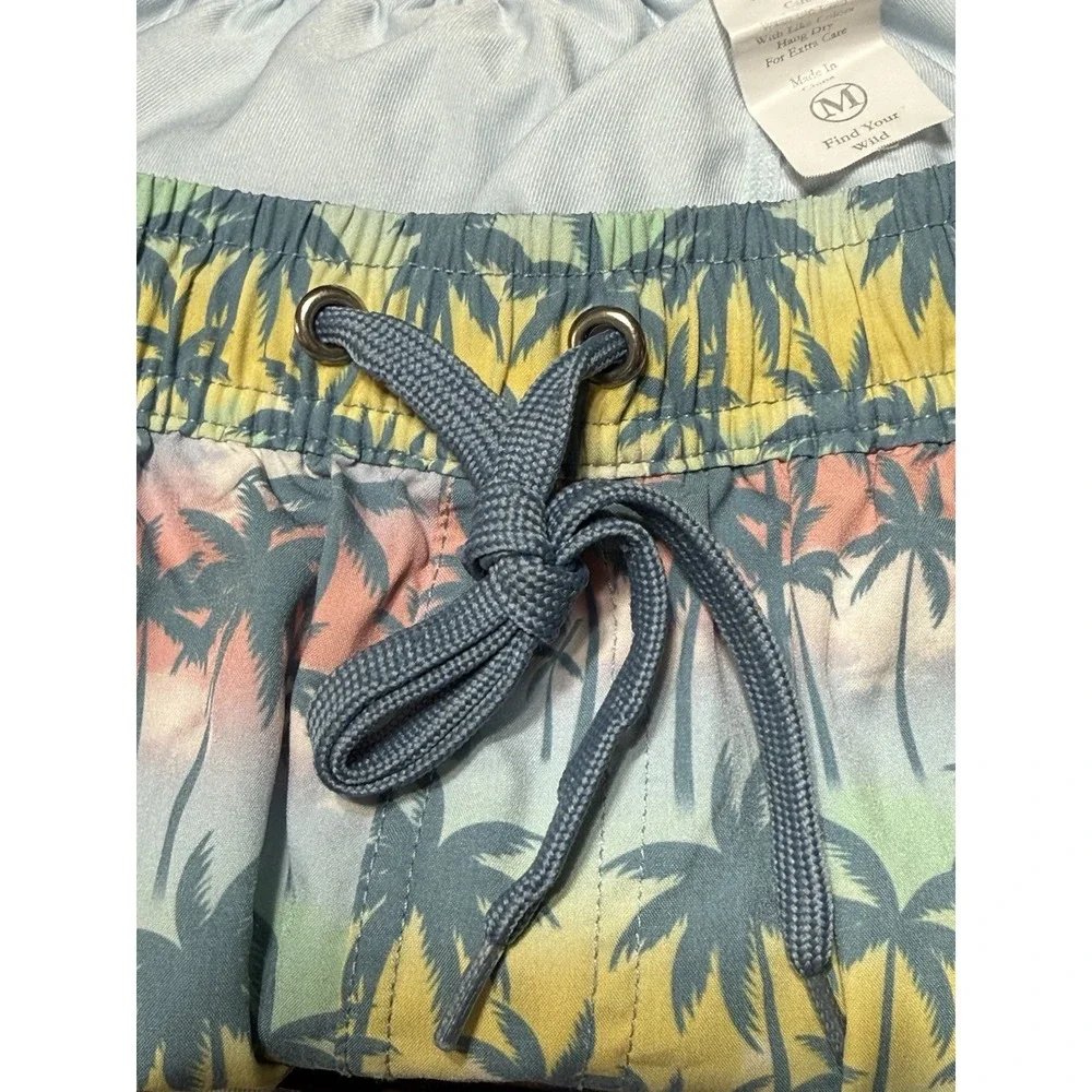 Burlebo Multicolor Palm Tree Swim Trunks Men's Size M Colorful Lined Stretch